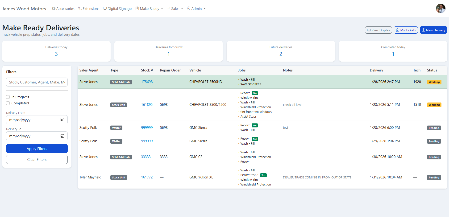 Make-Ready Dashboard - ticket tracking, status indicators, and delivery timeline